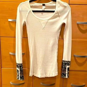 Free People, We the Free small waffle knit cream long sleeve with detailed arms